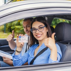 Driving school student and instructor